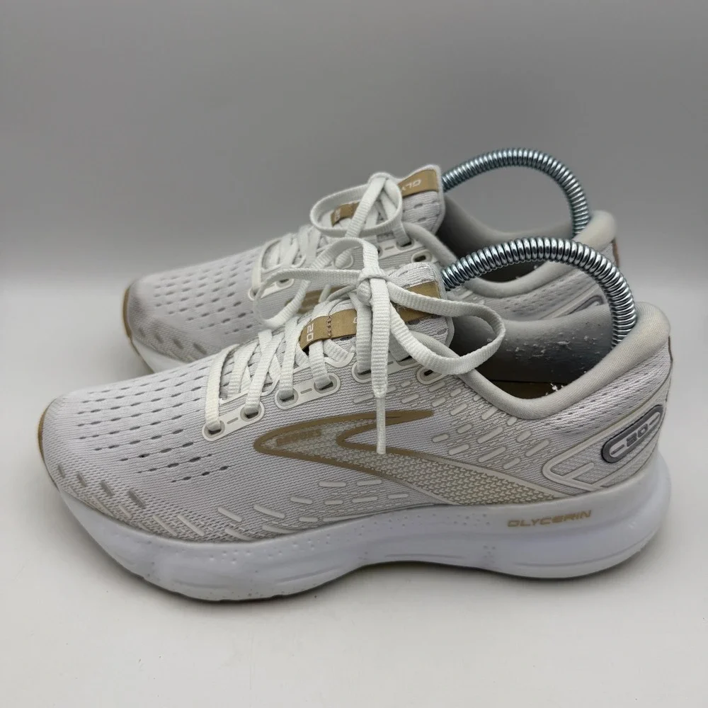 Brooks Glycerin 20 Running Shoes Womens 7.5 White Gold Neutral Cushion